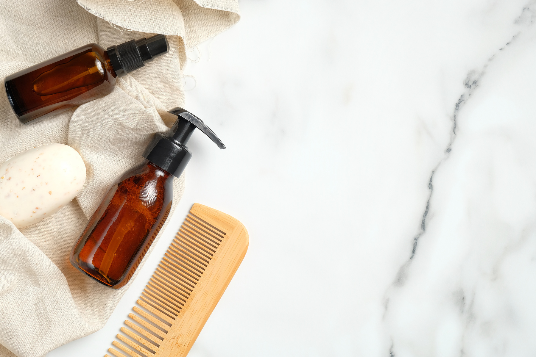 Flat Lay Composition with Shaving Razor, Brush, Foam Gel Bottle, Soap, Towel. Bathroom Accessories for Man, Face Skincare Concept.